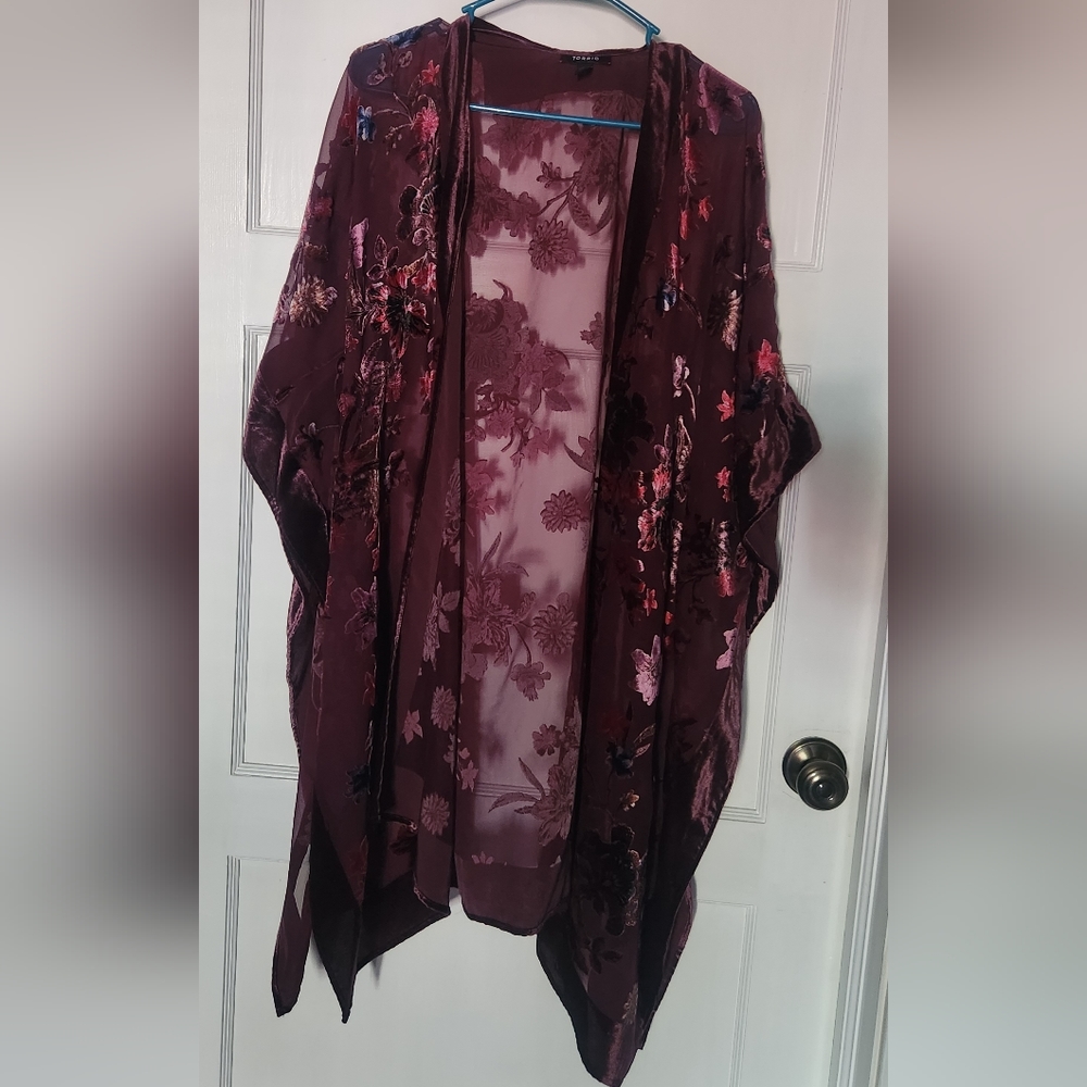 Burgundy Kimono with Floral Details
